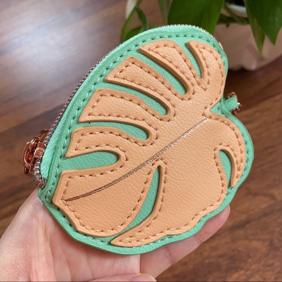 NEW • Anthropologie Coin/Key Purse Palm Leaf - Picture 3 of 5